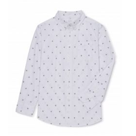 Wonder Nation Boys' Long Sleeve Button Down Patterned Shirt -White