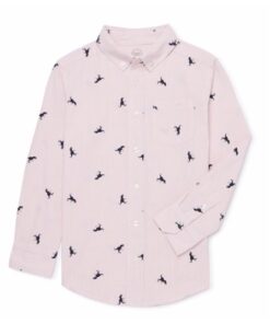 Wonder Nation Boys' Long Sleeve Button Down Dino Patterned Shirt