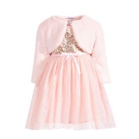 Blueberi Boulevarde Special Occasion Girls' Sequin Dress & Fur Bolero Jacket / Petit Coat