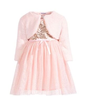 Blueberi Boulevarde Special Occasion Girls' Sequin Dress & Fur Bolero Jacket / Petit Coat