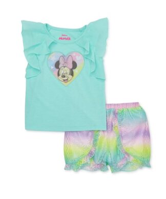 Disney Minnie Mouse Toddler Girl Ruffled Tshirt & Ruffle Shorts 2pcs Set