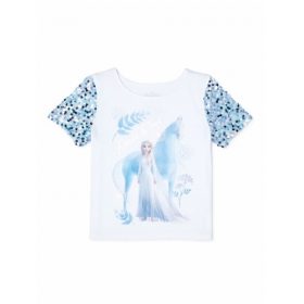 Disney Frozen Girls Short Sleeve Graphic Sequined Tshirt Top