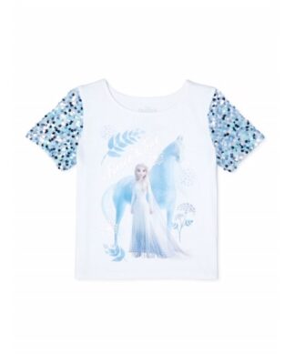 Disney Frozen Girls Short Sleeve Graphic Sequined Tshirt Top