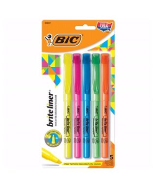 Bic Brite Liner Highlighter Chisel Tip Assorted Colours - 5 Count