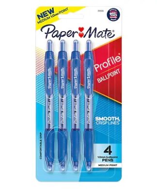 Paper Mate Profile Retractable Ball Point Pens, 14mm Bold Blue - 4 Count