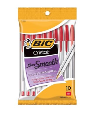 Bic Cristal Xtra Smooth Ball Pen Biro, Medium Point 1.0mm Red - 10 Counts