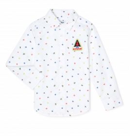 365 Kids Boys Long Sleeve Woven Button Down Shirt - White Print