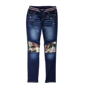 Wonder Nation Girls Sequin Knee Knit Waist Skinny Jeans Trousers