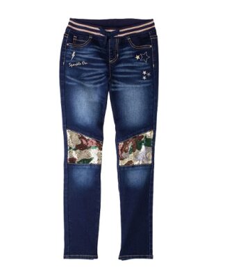 Wonder Nation Girls Sequin Knee Knit Waist Skinny Jeans Trousers