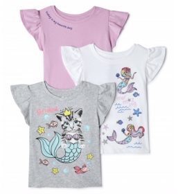 365 Kids Girls Graphic Ruffle Tshirt 3 Packs