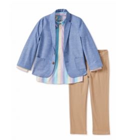 Wonder Nation Boys Chambray Blazer Suit, Dress Shirt & Stretch Twill Pants 3-Pcs