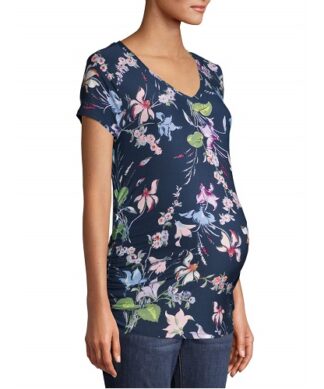 Time & Tru Women's Maternity Short Sleeve Blouse Top - Floral