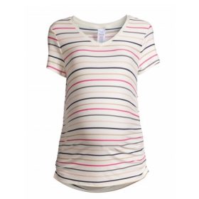 Time & Tru Women's Maternity Short Sleeve Blouse Top - Stripes