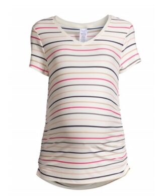 Time & Tru Women's Maternity Short Sleeve Blouse Top - Stripes