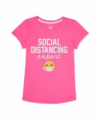 Wonder Nation Girls Distancing Emoji Trip Graphic Short Sleeve Slime T-Shirt - Pink