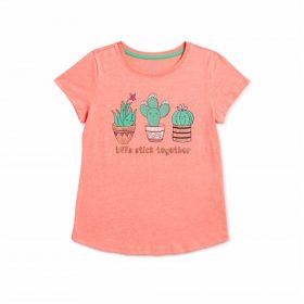Wonder Nation Girls Cactus Friends Short Sleeve Slime T-Shirt - Peach