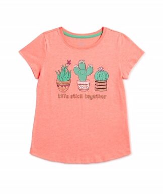 Wonder Nation Girls Cactus Friends Short Sleeve Slime T-Shirt - Peach