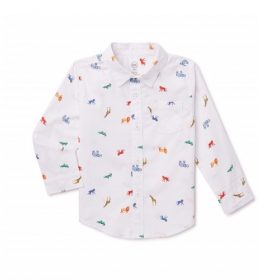 Wonder Nation Toddler Boys' Long Sleeve Printed Button Up Woven Shirt - White