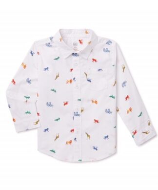 Wonder Nation Toddler Boys' Long Sleeve Printed Button Up Woven Shirt - White