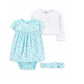 Carter's Child Of Mine Baby Girl Long Sleeve Jacket, Dress & Headband Set. -Unicorn