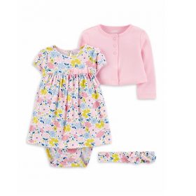 Carter's Child Of Mine Baby Girl Long Sleeve Jacket, Dress & Headband Set. -Floral