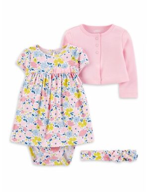 Carter's Child Of Mine Baby Girl Long Sleeve Jacket, Dress & Headband Set. -Floral