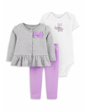 Carter's Child Of Mine Baby Girls Long Sleeve Jacket, Bodysuit & Pants Set.