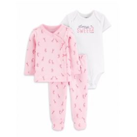 Carter's Child Of Mine Baby Girls Outfit Take me Home Cardigan, Bodysuit & Footed Pant Set