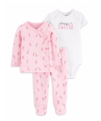 Carter's Child Of Mine Baby Girls Outfit Take me Home Cardigan, Bodysuit & Footed Pant Set