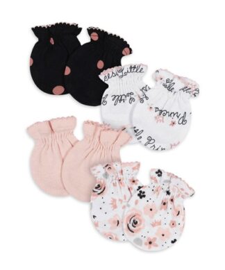 Gerber Organic Cotton Baby Girls Princess Mittens - 4Pairs