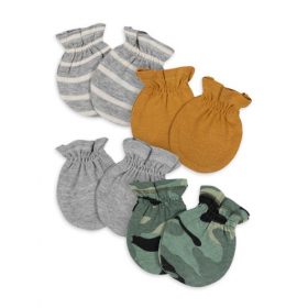 Gerber Organic Cotton Baby Boys Camo & Plain Mittens - 4Pairs