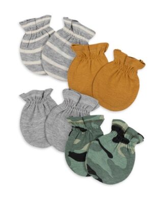 Gerber Organic Cotton Baby Boys Camo & Plain Mittens - 4Pairs