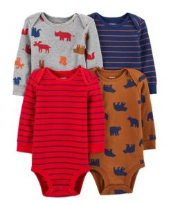 Carter's Baby Boys Animal Print Original Long Sleeve Bodysuit -4Pk