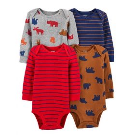Carter's Baby Boys Animal Print Original Long Sleeve Bodysuit -4Pk