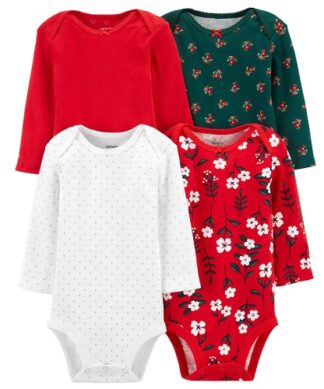 Carter's Baby Girls Holiday Original Long Sleeve Bodysuit -4Pk