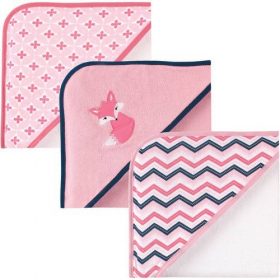 Luvable Friends Baby Girls 3pk Hooded Towel, Fox