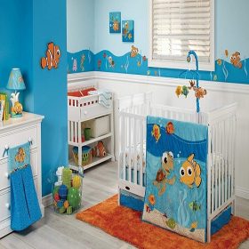 Disney Nemo's Wavy Days Baby Beddings 4pcs Comforter, Crib Sheet, Diaper Stacker & Crib Skirt Set