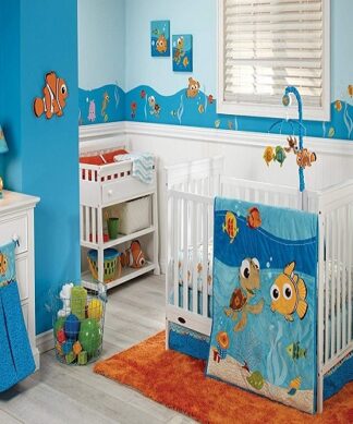Disney Nemo's Wavy Days Baby Beddings 4pcs Comforter, Crib Sheet, Diaper Stacker & Crib Skirt Set