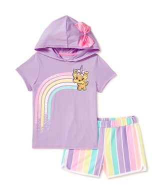 Jojo Siwa Exclusive Girls Cosplay Hoodie Top & Shorts 2Pcs Outfit