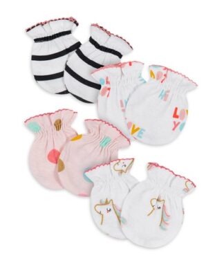 Gerber Organic Cotton Baby Girls Rainbow Mittens - 4Pairs