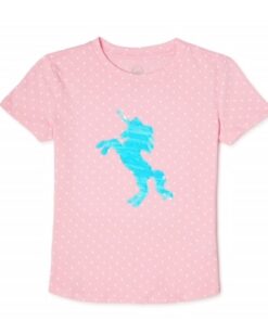 Wonder Nation Girls Sequin Embellished Unicorn Polka Dot T-Shirt Top