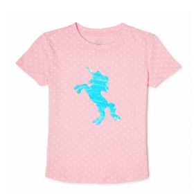 Wonder Nation Girls Sequin Embellished Unicorn Polka Dot T-Shirt Top
