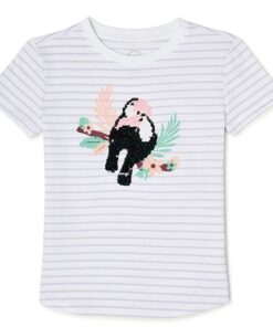 Wonder Nation Girls Embellished Sequin Short Sleeve T-Shirt - Parrot