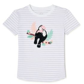 Wonder Nation Girls Embellished Sequin Short Sleeve T-Shirt - Parrot