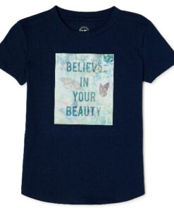 Wonder Nation Girls Embellished Short Sleeve T-Shirt -Believe In Yourself