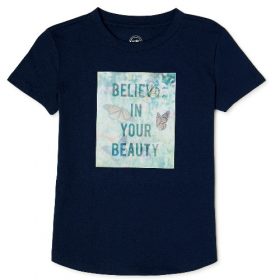 Wonder Nation Girls Embellished Short Sleeve T-Shirt -Believe In Yourself