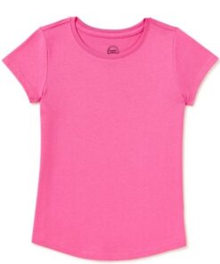 Wonder Nation Girls Kids Tough Crew Short Sleeve Plain T-Shirt -Pink