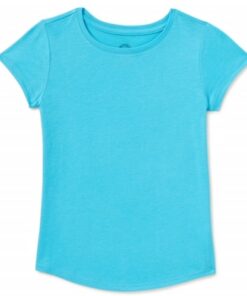 Wonder Nation Girls Kids Tough Crew Short Sleeve Plain T-Shirt - Blue