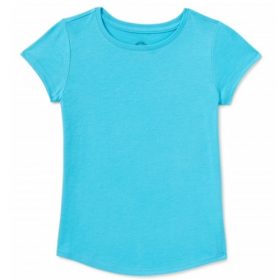 Wonder Nation Girls Kids Tough Crew Short Sleeve Plain T-Shirt - Blue