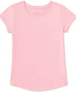 Wonder Nation Girls Kids Tough Crew Short Sleeve Plain T-Shirt - Pink Petal